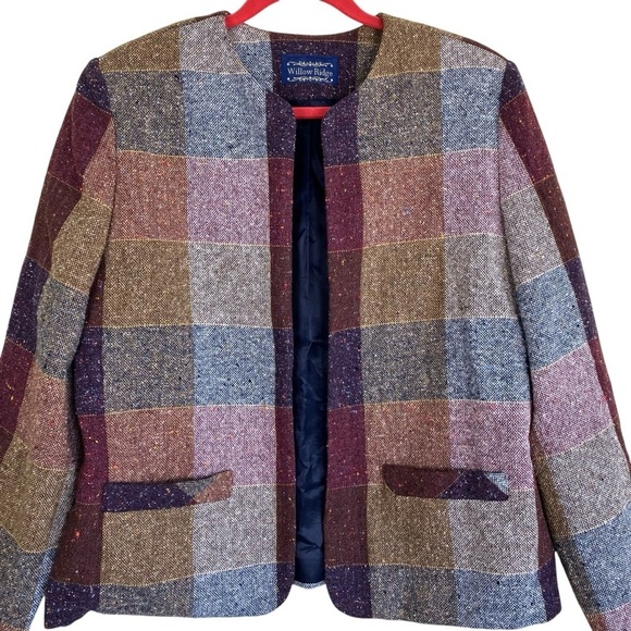 Willow Ridge Vintage Tweed Plaid Wool Blend Open Front Blazer Jacket Academia - Picture 5 of 16